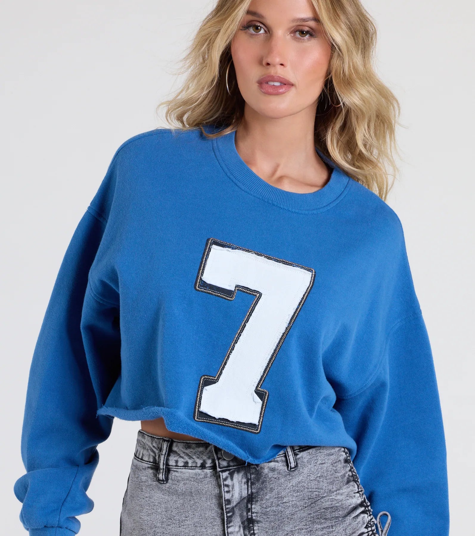 Sporty And Flirty Seven Graphic Crop Sweatshirt