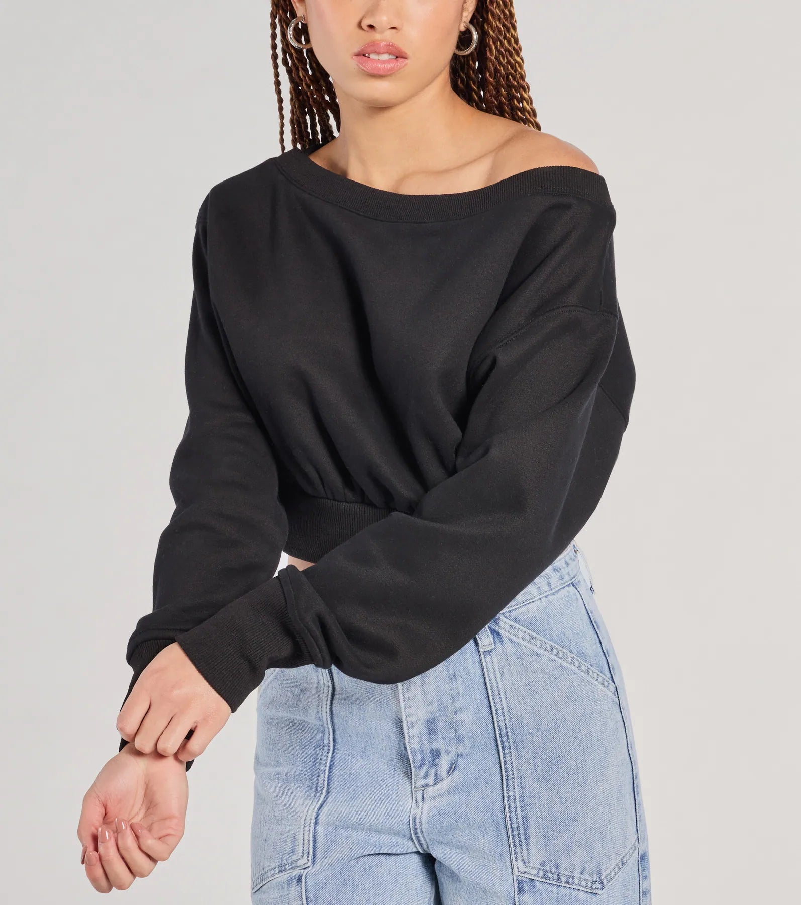 Cutie Alert Long Sleeve Fleece Crop Sweatshirt