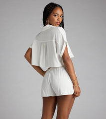 Casual Plans Button-Down Linen Top