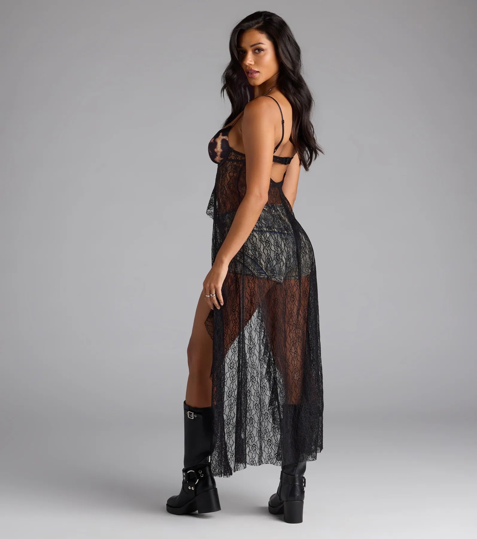 All The Vibes Leopard Lace Long Tunic