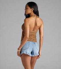 Coastal Destination Halter Tie-Front Crop Top