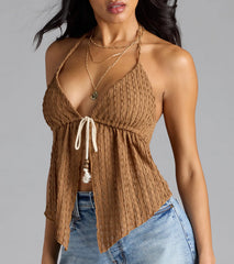 Coastal Destination Halter Tie-Front Crop Top