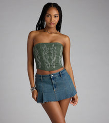 Glam Heat Rhinestone Flame Denim Corset Top