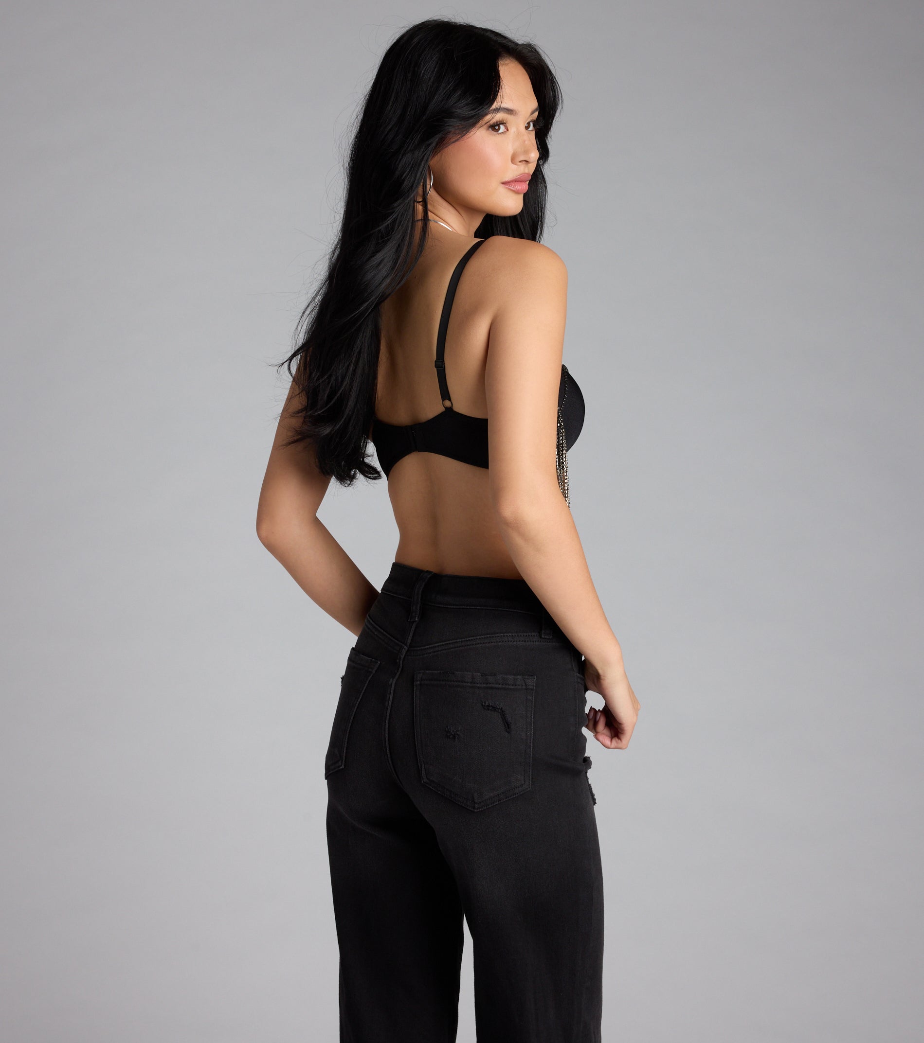 Watch Me Shine Rhinestone Fringe Bra Top