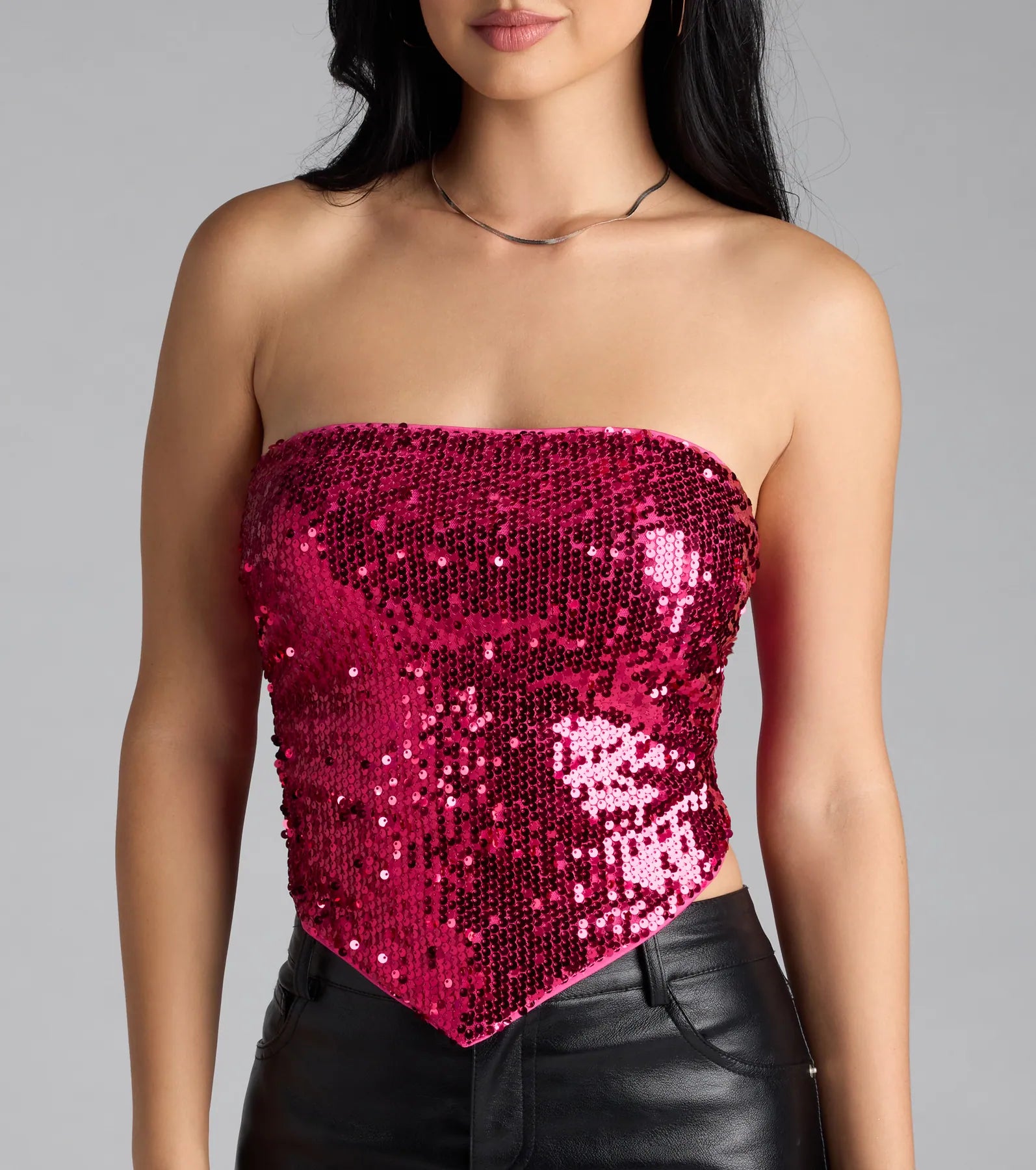 Caught My Eye Sequin Tie-Back Crop Top