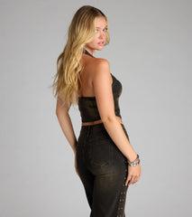 Studded And Snatched Denim Crop Top