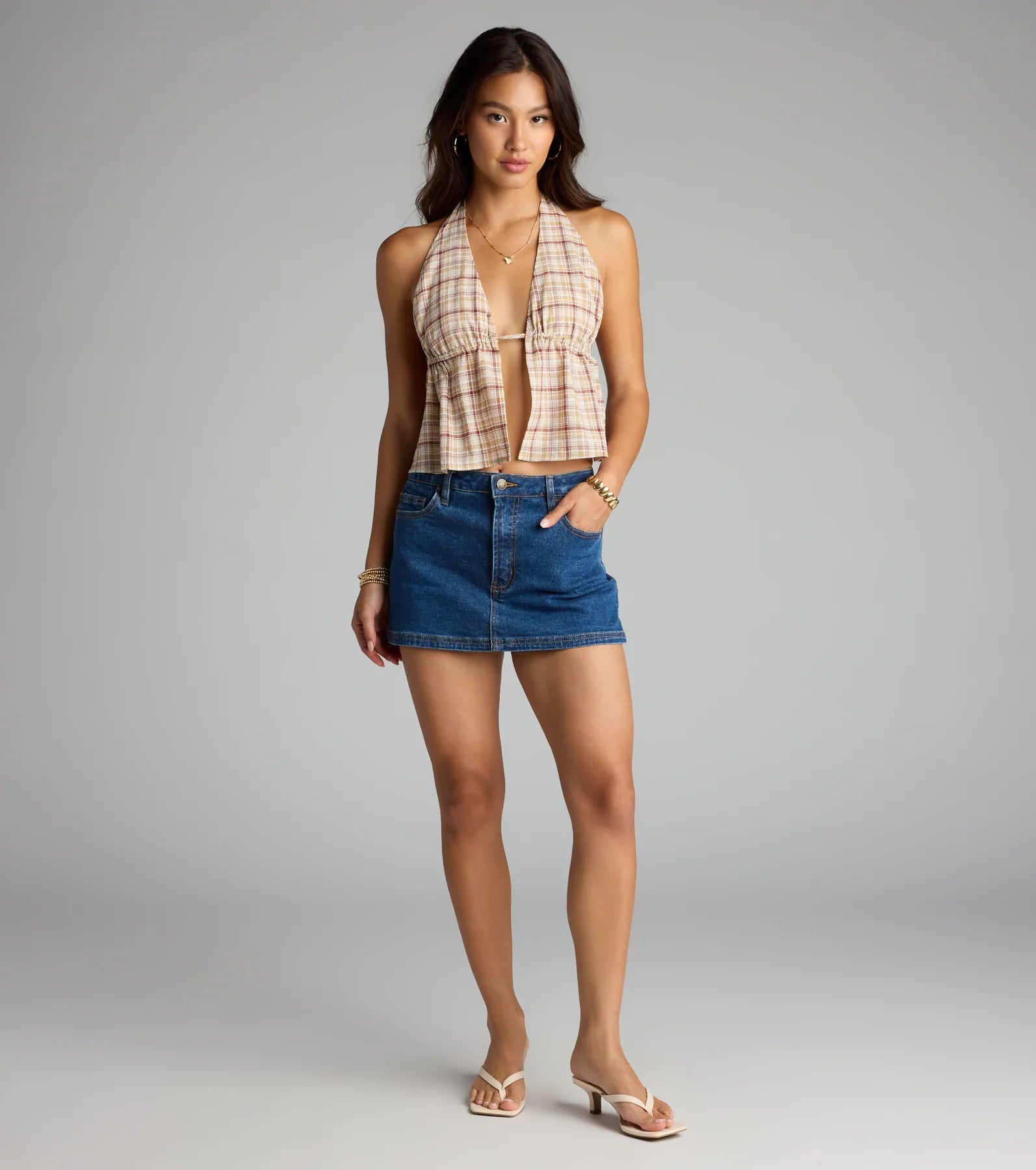 Plaid Cutie Halter Crop Top