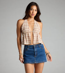 Plaid Cutie Halter Crop Top