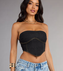 Trendy Girl Denim Strapless Corset Crop Top