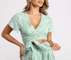 Wrapped In Florals Tie Waist Crop Top