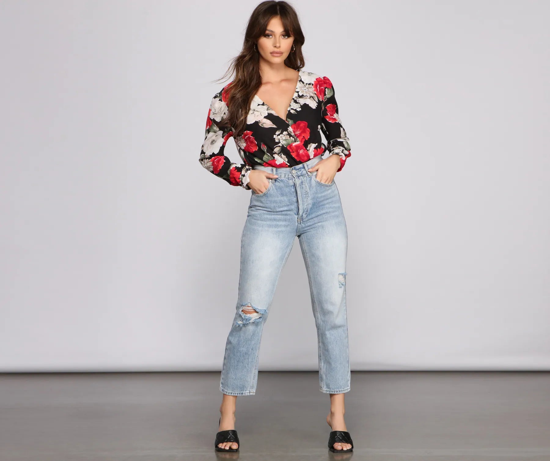 Floral Fusion Puff Sleeve Bodysuit
