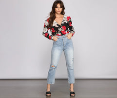 Floral Fusion Puff Sleeve Bodysuit
