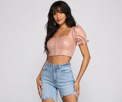 Edgy-Chic Cropped Faux Leather Top