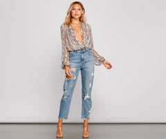 Snake Charmer Chiffon Surplice Bodysuit