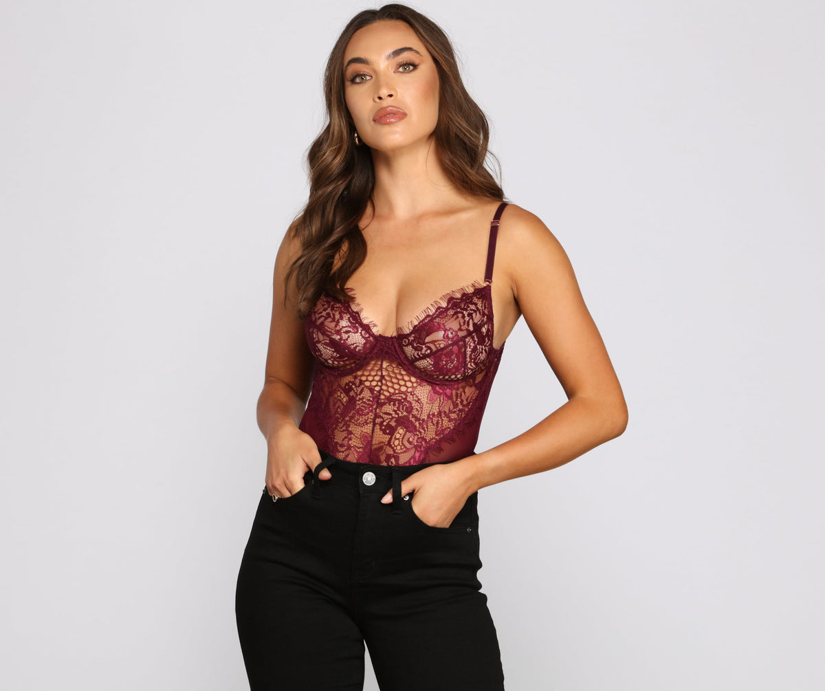 Sultry-Chic Eyelash Lace Bustier Bodysuit