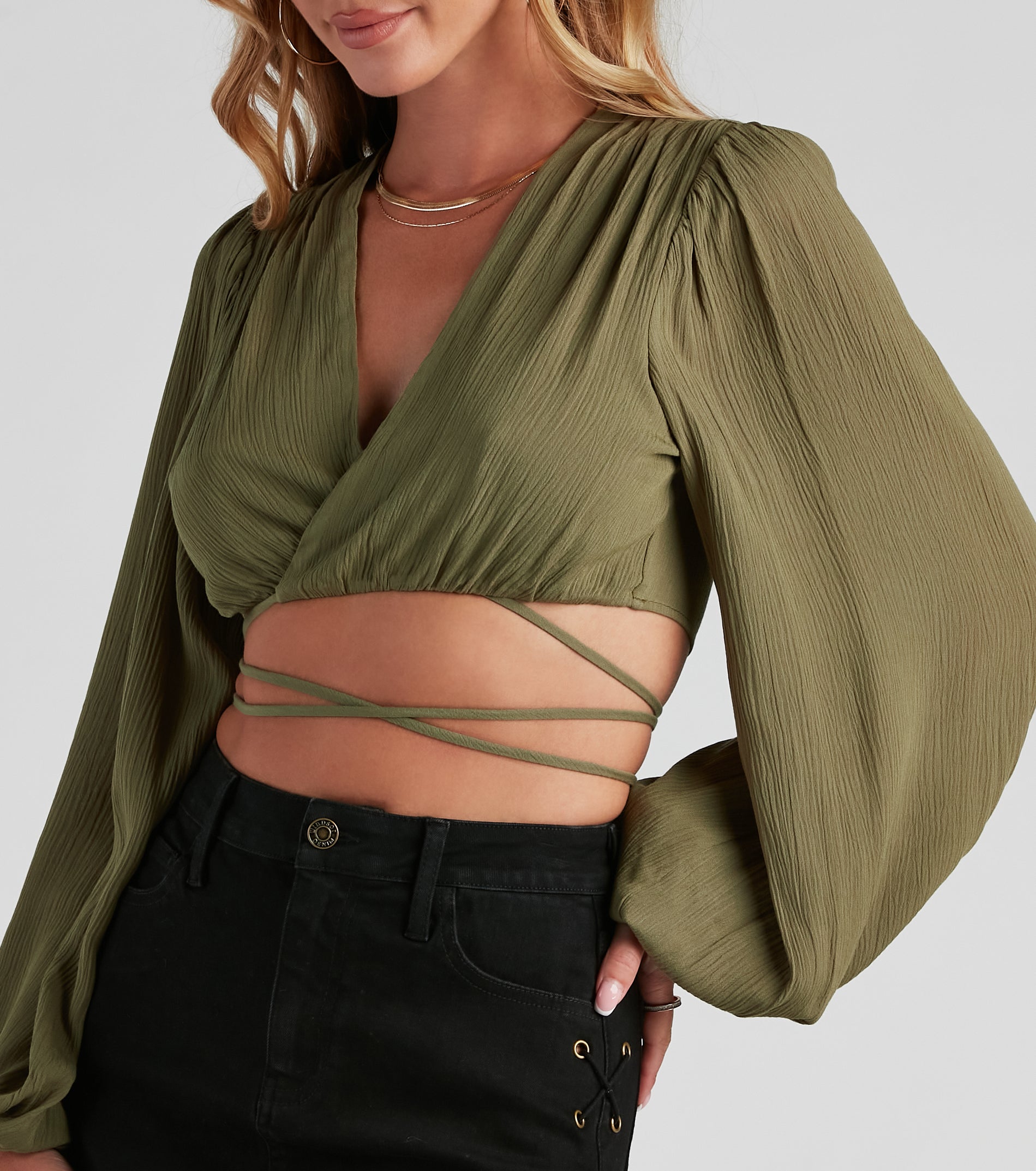 Heat Wave Gauze Wrap Tie Crop Top