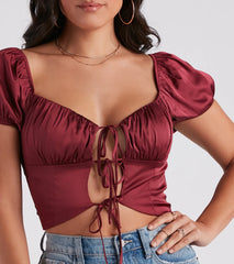 Cute Peek Satin Tie-Front Crop Top
