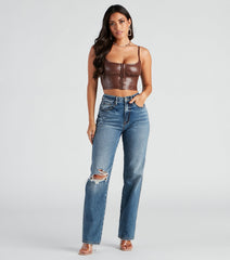 She's Sleek Faux Leather Cropped Corset