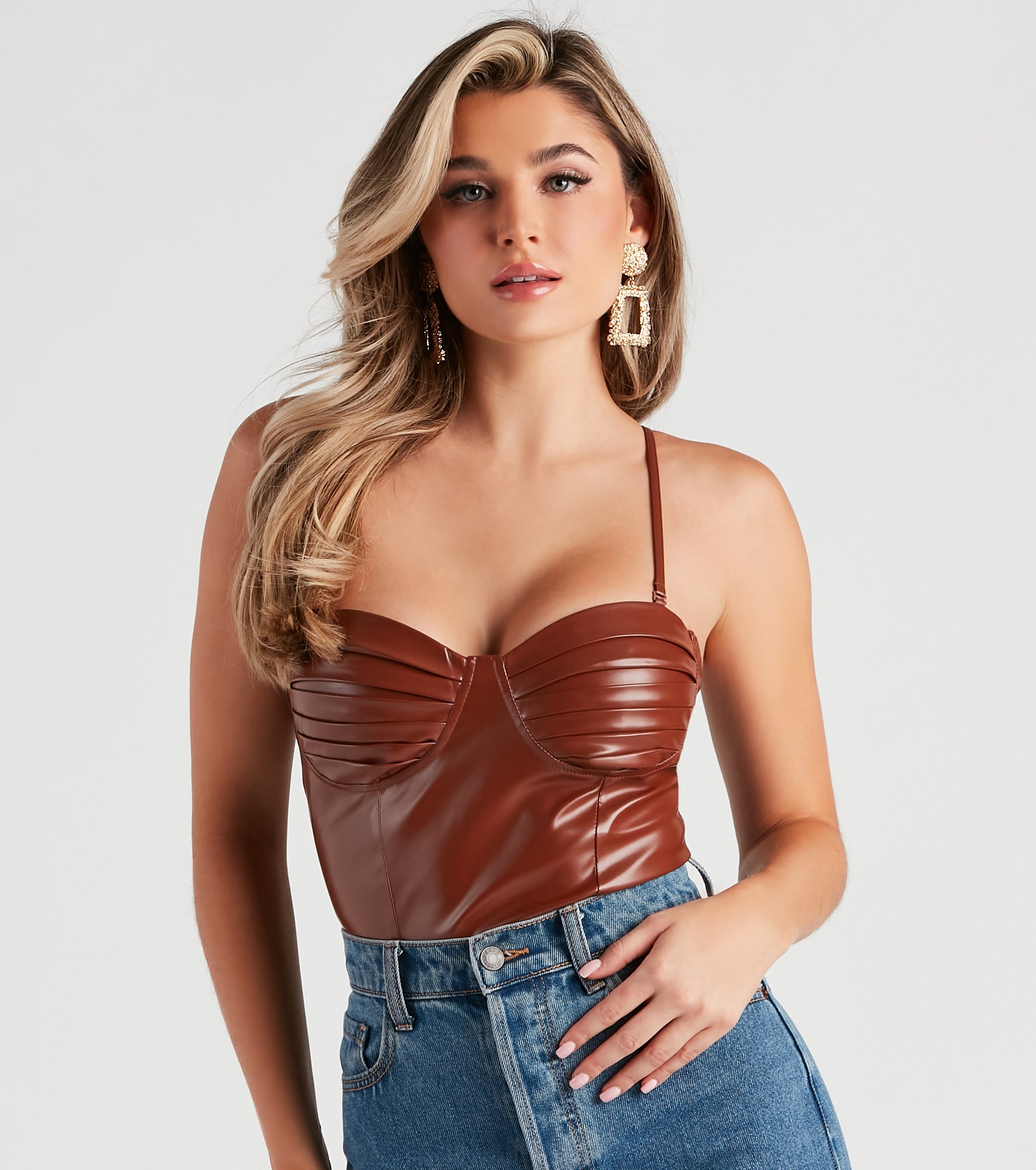 Press Pause Faux Leather Corset Bodysuit