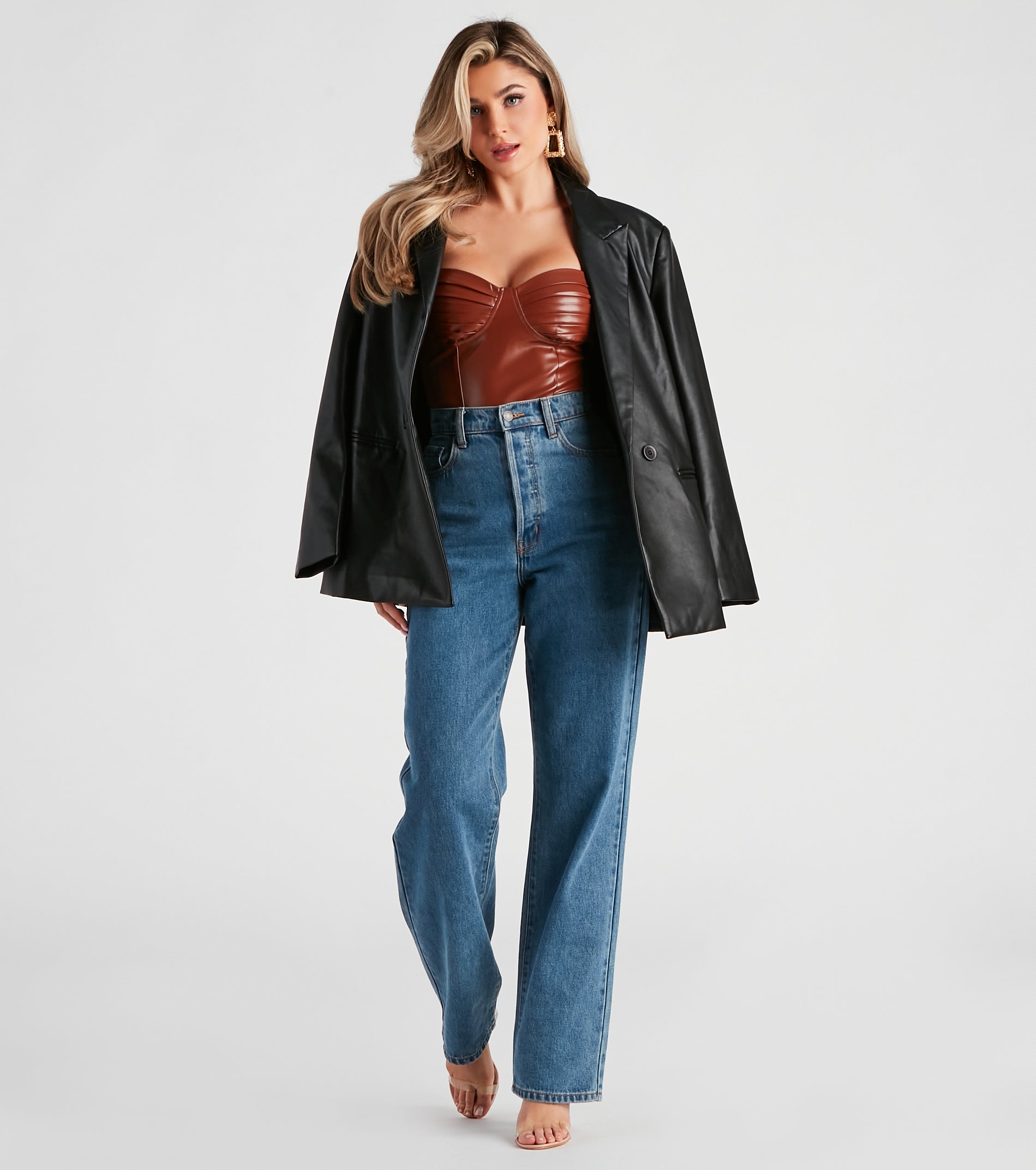 Press Pause Faux Leather Corset Bodysuit