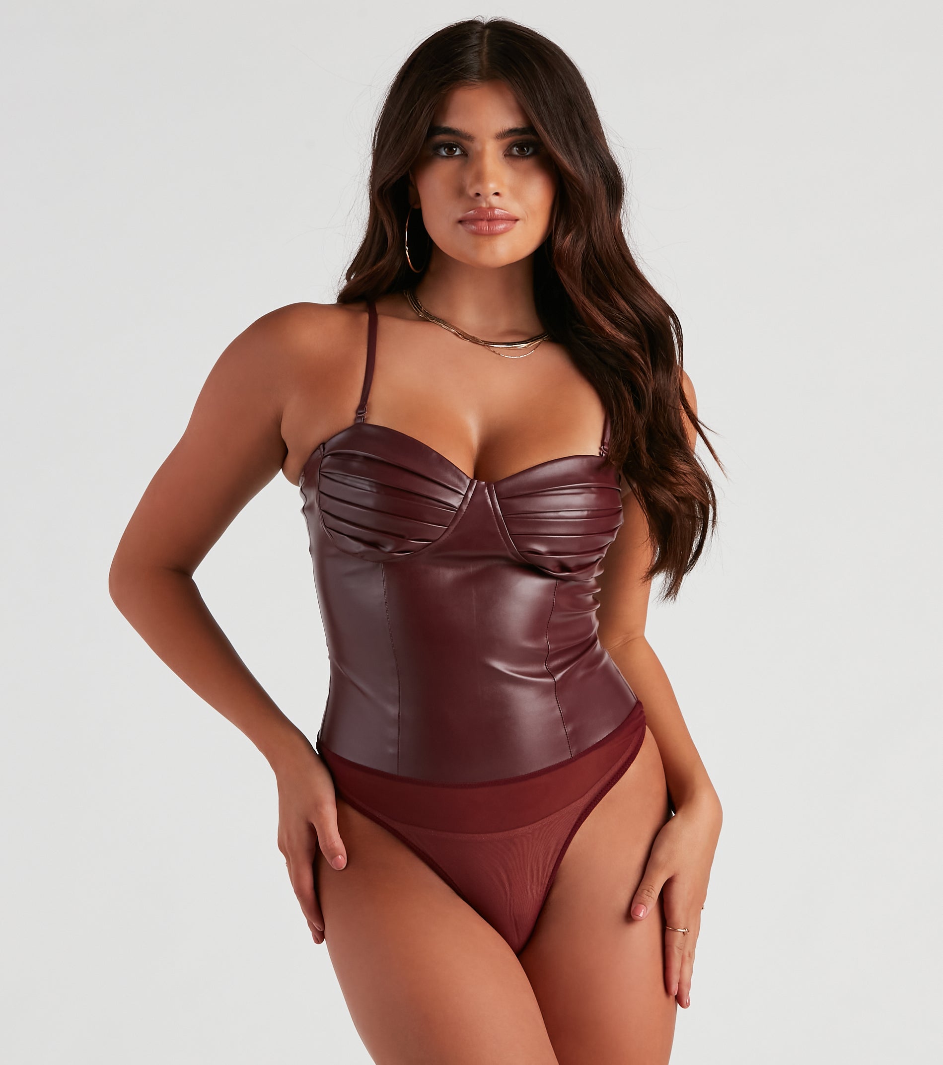 Press Pause Faux Leather Corset Bodysuit