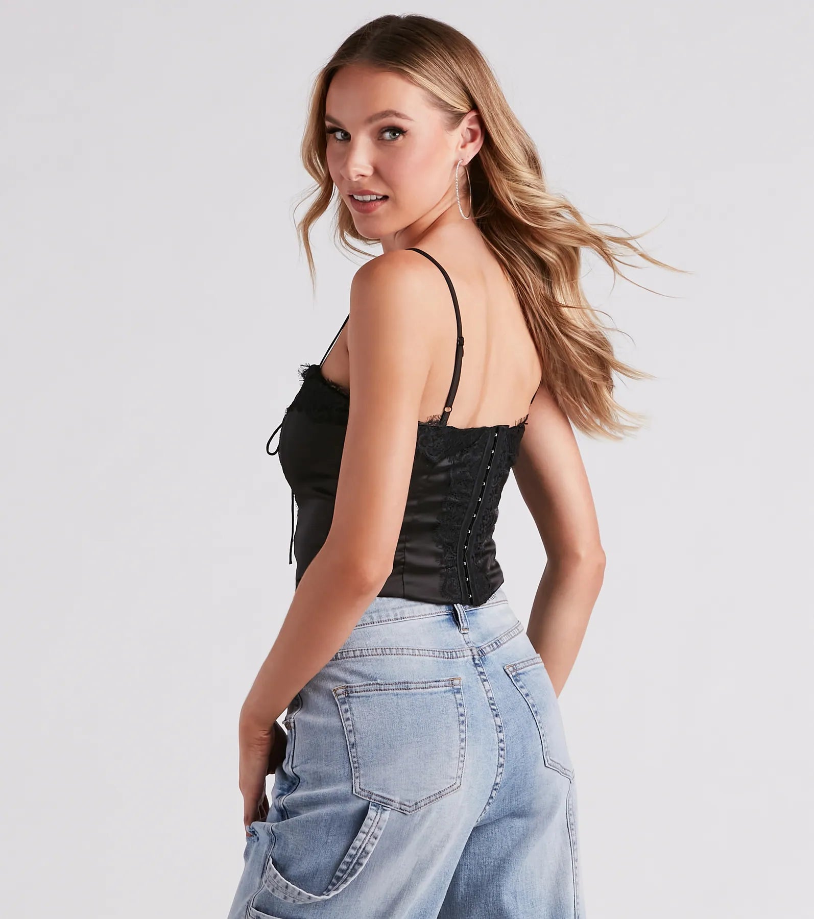 Love Language Satin Lace Trim Top