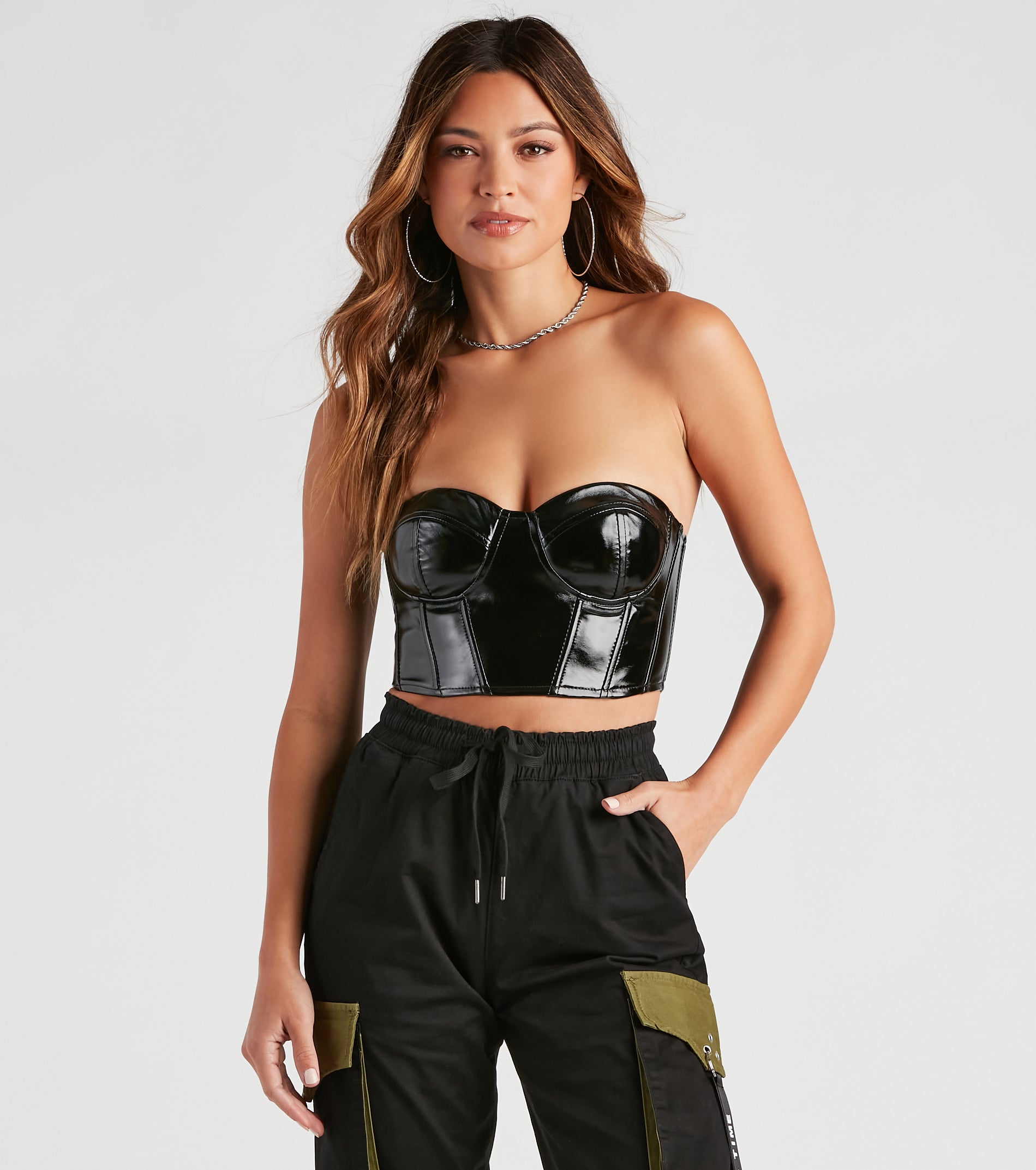 Social Cutie Faux Leather Corset Tube Top