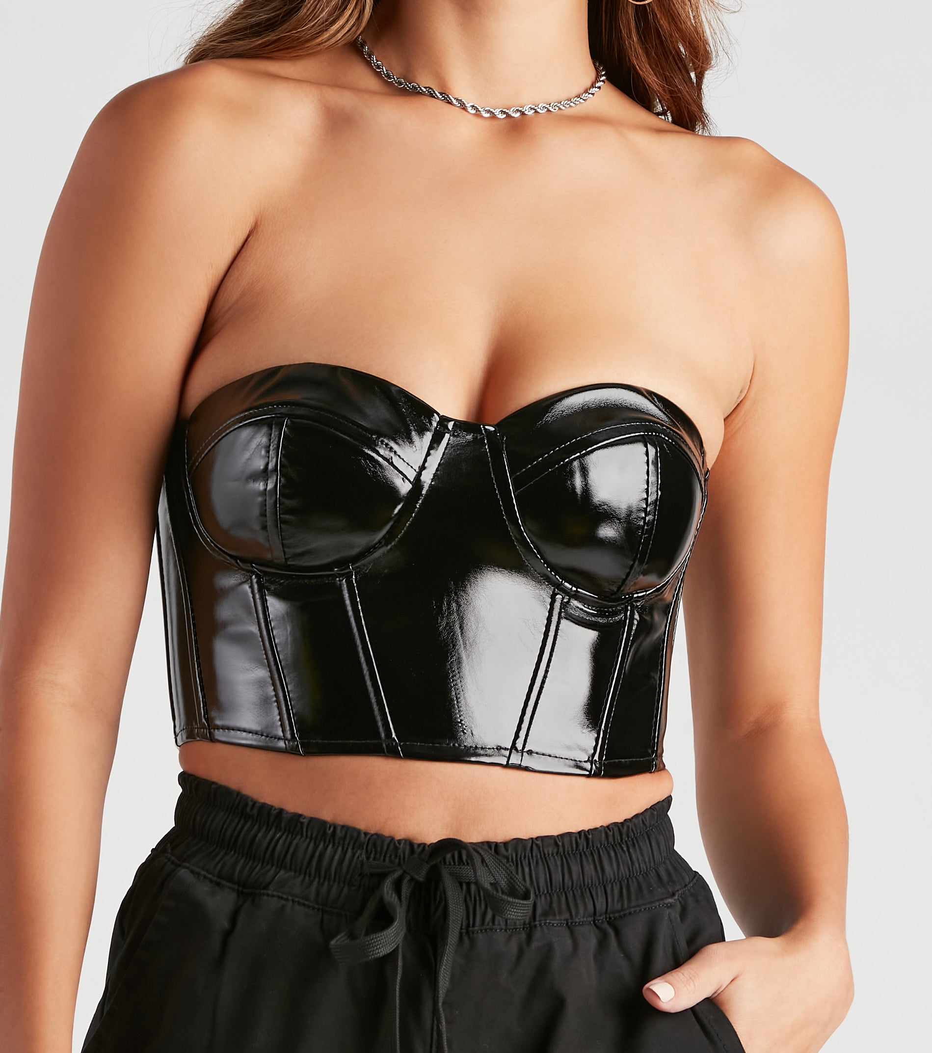 Social Cutie Faux Leather Corset Tube Top