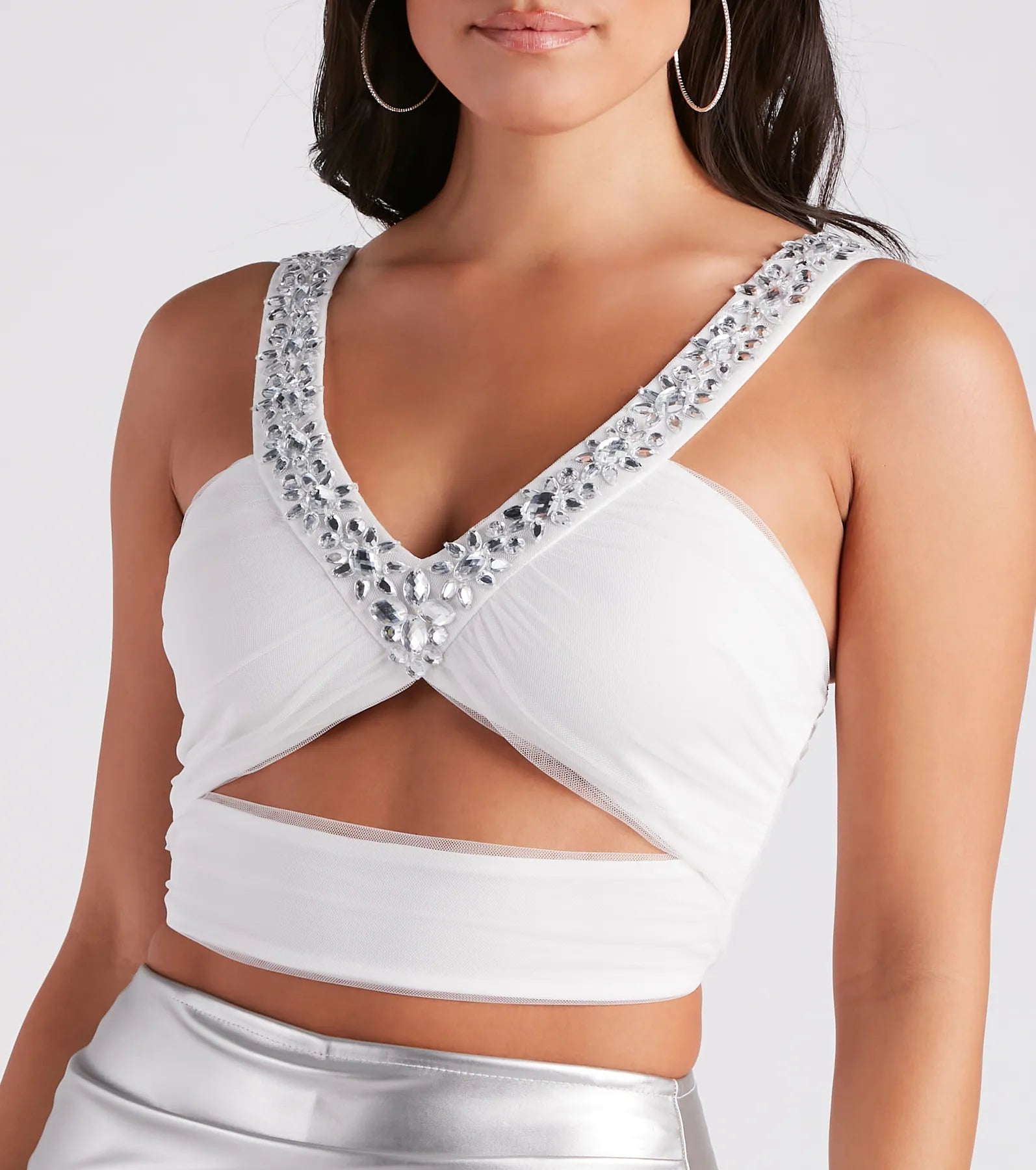 Bejeweled To Meet Ya Mesh Crop Top