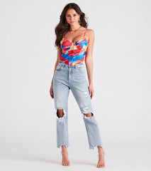 Abstract Allure Watercolor Print Corset Top