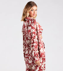 Major Muse Floral Satin Button-Down Top