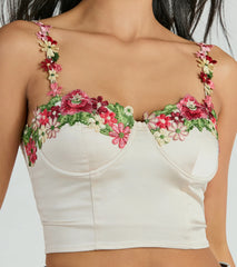 Flourish In Style Floral Applique Satin Crop Top