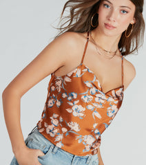 Dreaming Of The Weekend Floral Satin Crop Top