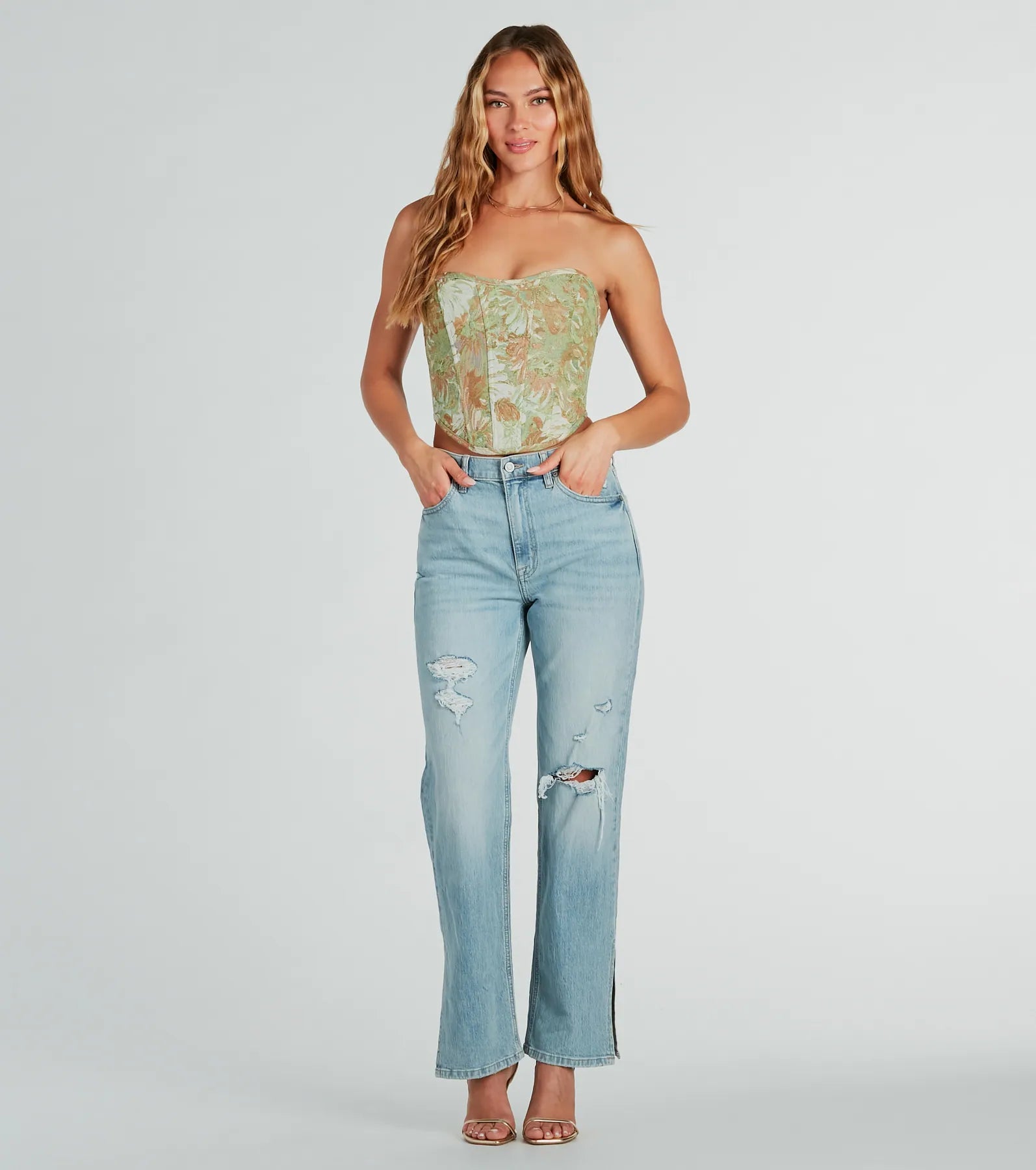 Table For Two Floral Lace-Up Corset Top