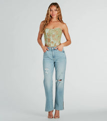 Table For Two Floral Lace-Up Corset Top