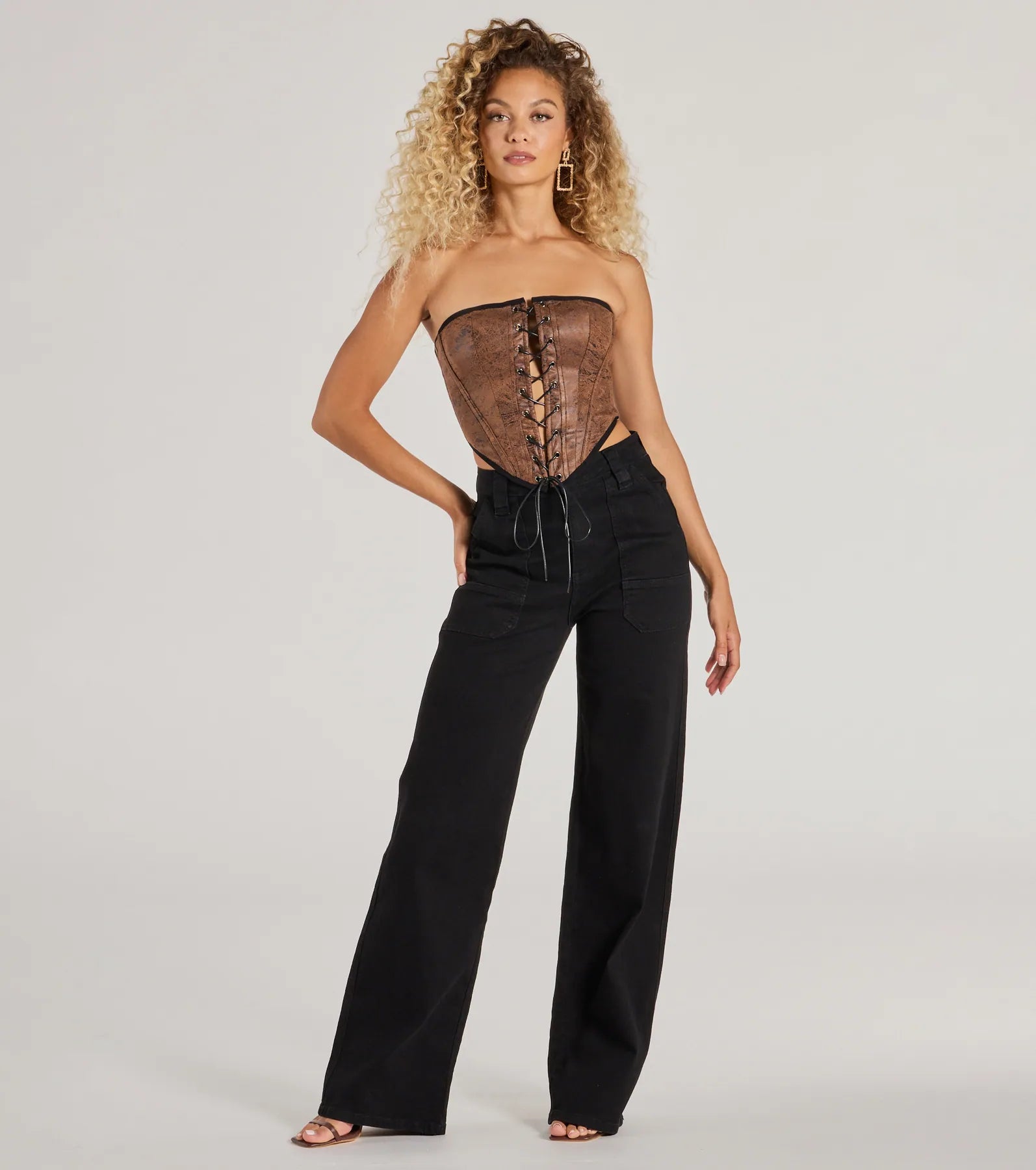 Smooth And Edgy Lace-Up Faux Suede Corset Top