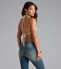 Fly With Me Butterfly Crochet Crop Top