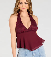 Chic Flowy Lace Chiffon Halter Top