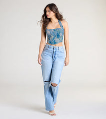 Day By Day Halter Lace-Up Tapestry Corset Top
