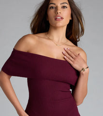 Sweet And Off-The-Shoulder Sweater Skater Dress