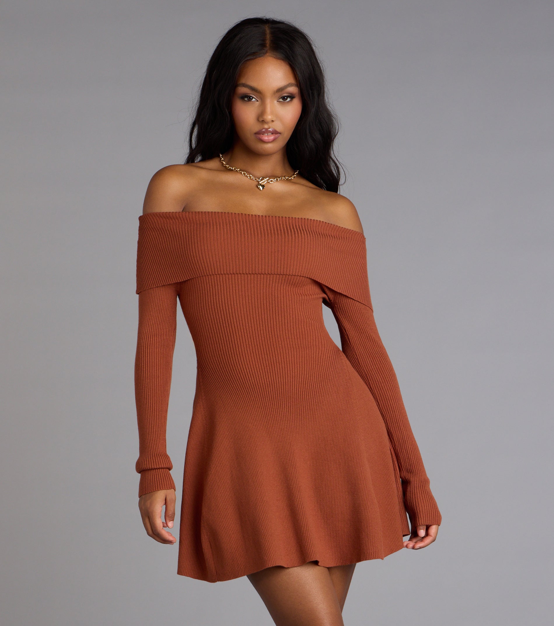 Chic Staple Ribbed Knit Skater Dress