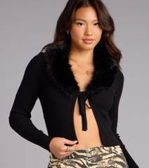 So Chic Removable Faux Fur Tie-Front Cardigan