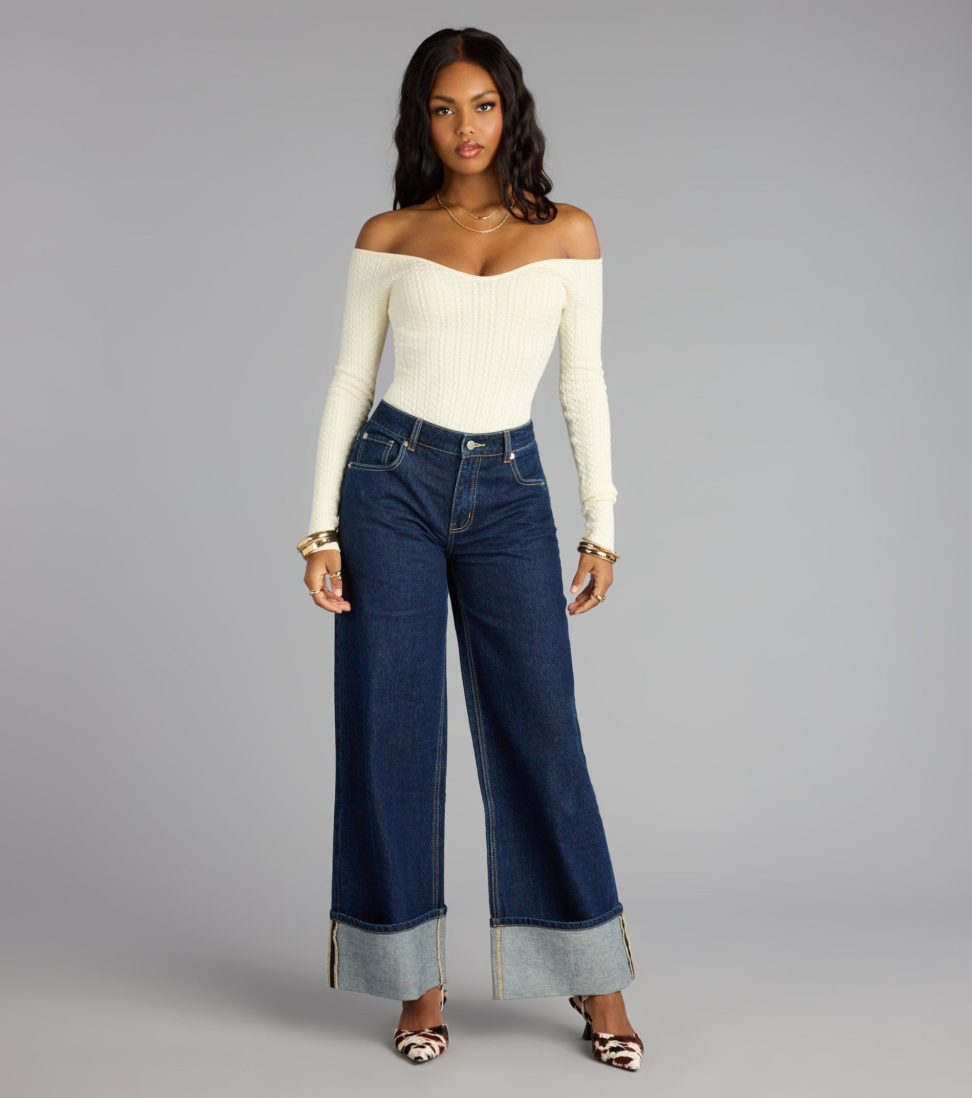 Effortless Chic Knit Off-The-Shoulder Long Sleeve Bodysuit
