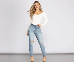 Off The Shoulder Ribbed Knit Bodysuit