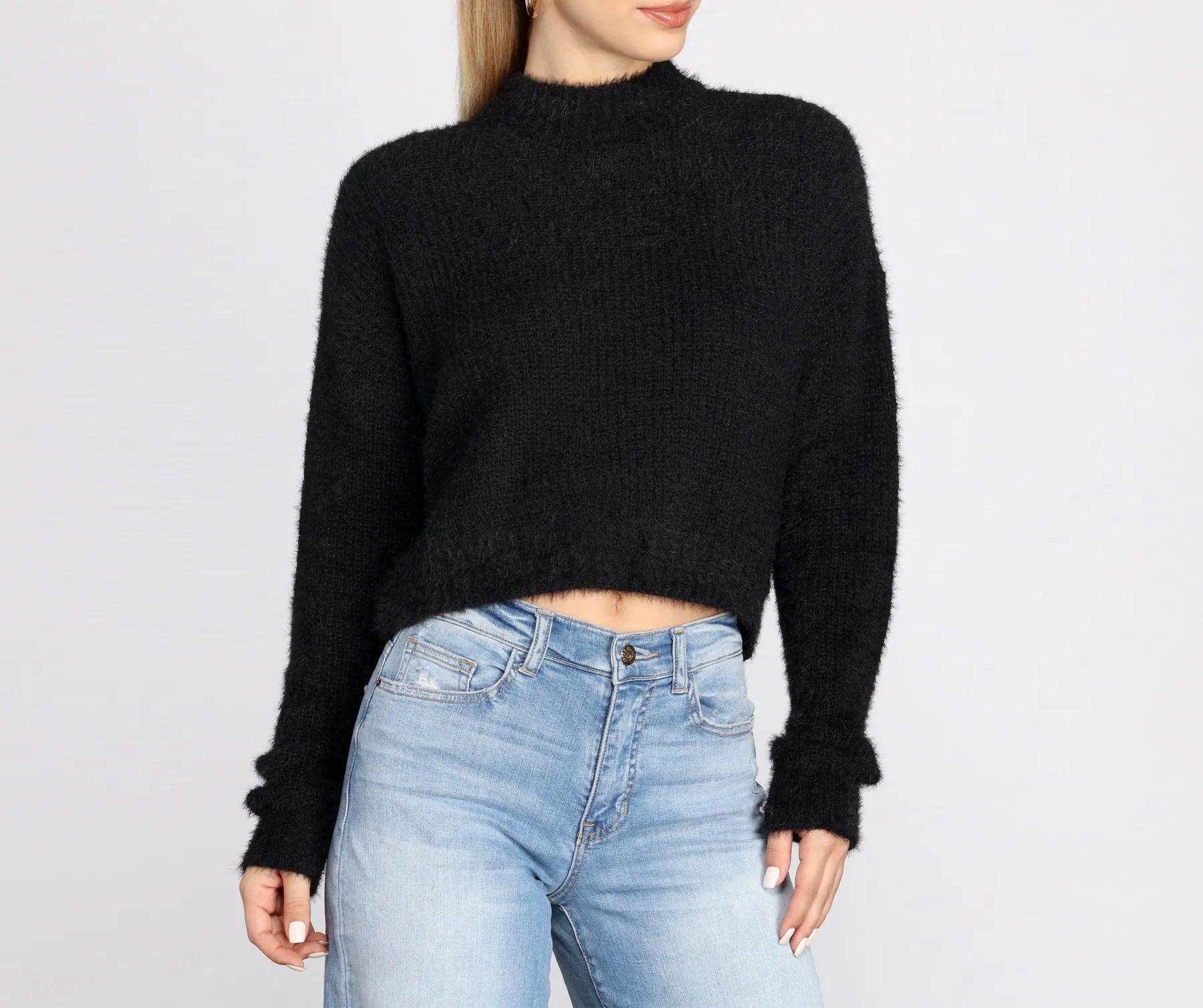 Angora Knit Mock Neck Sweater
