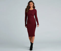 Chic Twist Long Sleeve Midi Dress