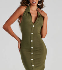 Sun's Out Halter Button Mini Dress