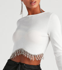 Bejeweled Me Rhinestone Fringe Top