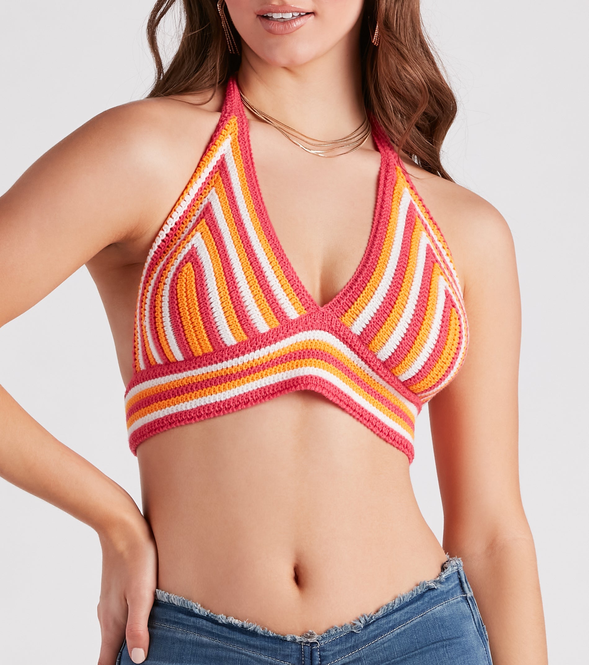 Desert Heat Crochet Striped Crop Top