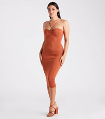 Island Rhythm Halter Sweater Midi Dress